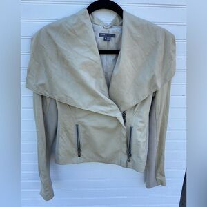 VINCE Tan Super Soft Leather Sweater Moto Coat